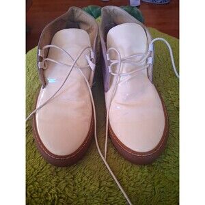 Barneys New York Mens Ankle Boots Lace-Up Leather White/Gray 10 Made in Italy